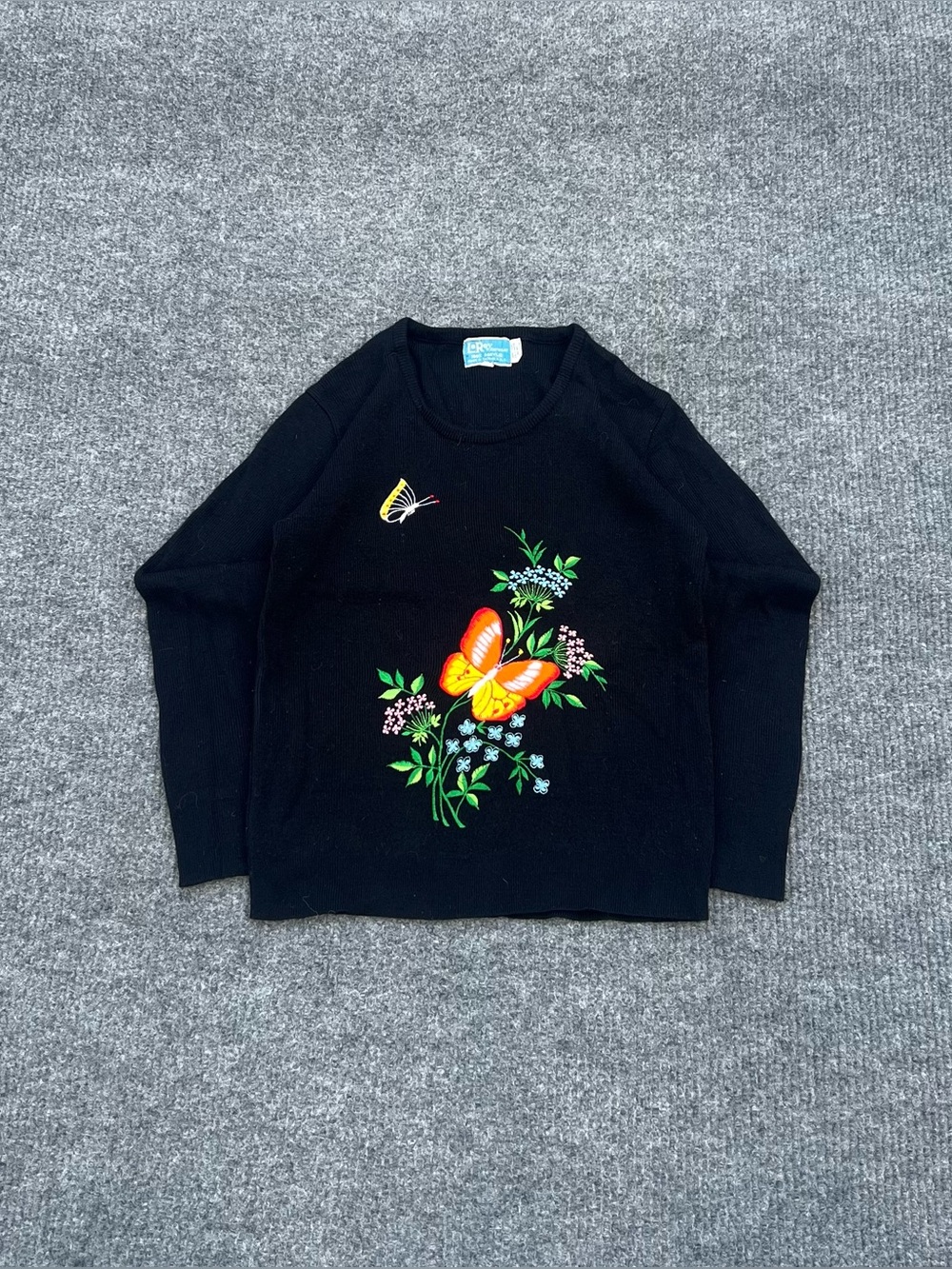 Vintage 70s Embroidered Butterfly Sweater